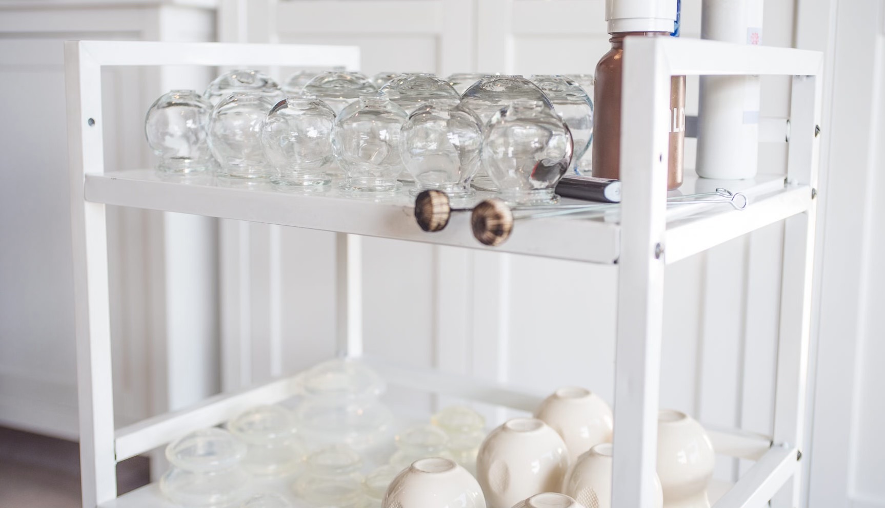 Cupping cart with many different types of cups