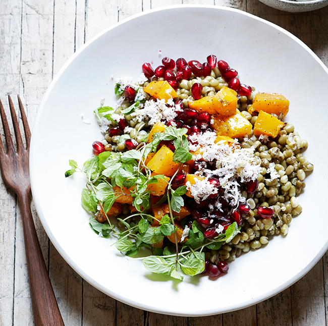 Healing Foods for Spring:Mung Bean Salad with Butternut Squash and Grated Coconut 